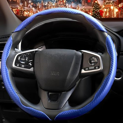 3 Pcs Carbon Fiber Car Steering Wheel Cover, Anti-Skid & Scratch-Proof,Segmented, Butterfly Thin Steering Wheel Cover Men/Women Universal Fit 14.5"-16" Wheel Covers for Cars/Truck/SUV - color: Carbon Fiber Blue, size: 3 PCS