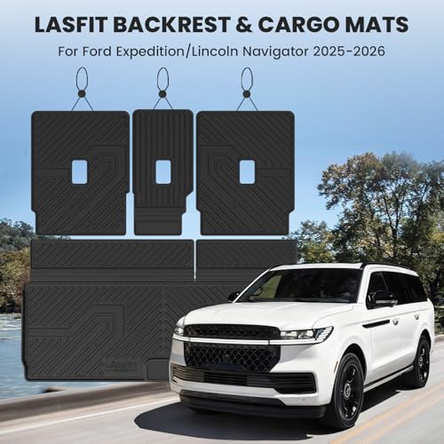 LASFIT Floor Mats&Cargo Backrest Mat for 7&8 Seats Ford Expedition Standard & Lincoln Navigator Standard 2025 2026,Costom Fit All Weather Protection TPE Easy Clean Floor Liners,4pcs. - style: 7) Expedition 7 Seats Standrad| 25-26 | Cargo&Seatback