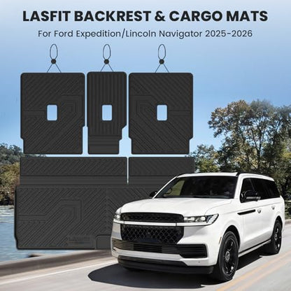 LASFIT Floor Mats&Cargo Backrest Mat for 7&8 Seats Ford Expedition Standard & Lincoln Navigator Standard 2025 2026,Costom Fit All Weather Protection TPE Easy Clean Floor Liners,4pcs. - style: 7) Expedition 7 Seats Standrad| 25-26 | Cargo&Seatback