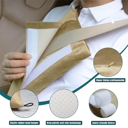 Super Soft Seatbelt Pillow, Seat Belt Pillow for Mastectomy Post-Surgery, Seat Belt Cushion for Heart Surgery Recovery, Hysterectomy Abdominal Incision Recovery Seatbelt (Beige, Large) - color: Beige