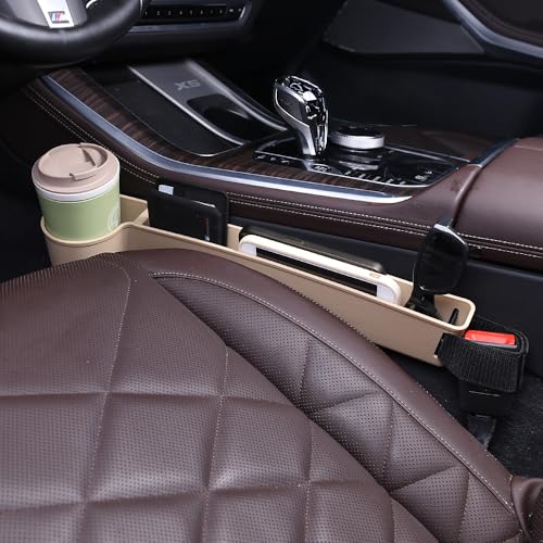 Car Seat Gap Filler, Multifunctional Seat Side Gap Filler with Cup Holder & Organizer, Gap Stopper Universal Fit Car SUV Truck Fill The Gap Between Seat & Console Set of 2 (Beige) - color: Beige