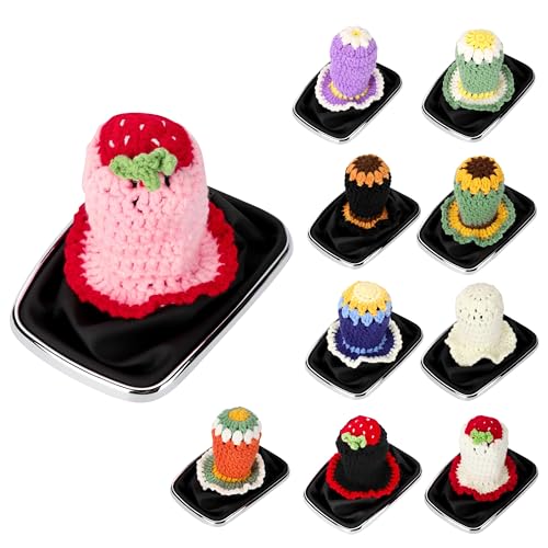 Crochet Shift Knob Cover, Universal Cute Handmade Strawberry Boho Car Accessories for Women, Car Shift Boots Knobs Cover Automotive Interior Fits Car Truck SUV (67#SC) - color: 67#SC
