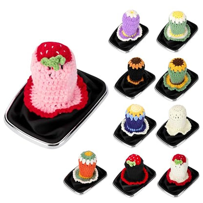 Crochet Shift Knob Cover, Universal Cute Handmade Strawberry Boho Car Accessories for Women, Car Shift Boots Knobs Cover Automotive Interior Fits Car Truck SUV (67#SC) - color: 67#SC