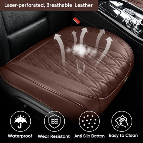 TIEHESYT Brown Car Seat Covers, 2PCS Seat Covers Bottom Protector, Breathable Nappa Leather Car Seat Covers Anti-Slip, Full Wrapping Edge Compatible with Most of Vehicles - SUVs/Sedans/Pickup Trucks - color: Brown Diamond, size: 2 PCS