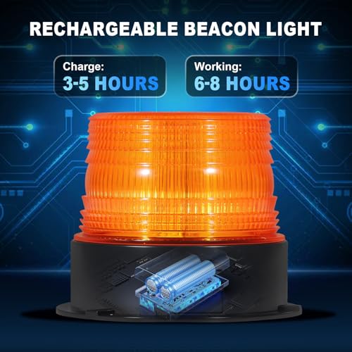 AnTom Magnetic Wireless Beacon Light, Rechargeable Emergency Flashing Warning Battery Operated Strobe Lights for Truck Vehicle, with 12-24v Cigarette Lighter Plug, Amber - color: Amber