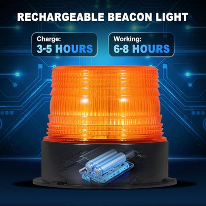 AnTom Magnetic Wireless Beacon Light, Rechargeable Emergency Flashing Warning Battery Operated Strobe Lights for Truck Vehicle, with 12-24v Cigarette Lighter Plug, Amber - color: Amber