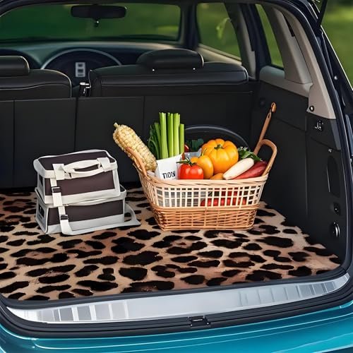 Universal Car Trunk Mat 29" x 39", Brown Leopard Print All Weather Trunk Protection Cargo Liner, Durable Cargo Mat Rear Trunk Liner, Stylish Vehicle Interior Accessories Suitable for Most Car Models - color: Leopard Print