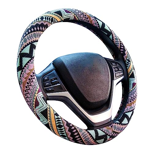 Valleycomfy Cloth Steering Wheel Covers for Women Bohemian Universal 15 inch Baja Blanket Enthic Maya - color: ClothB