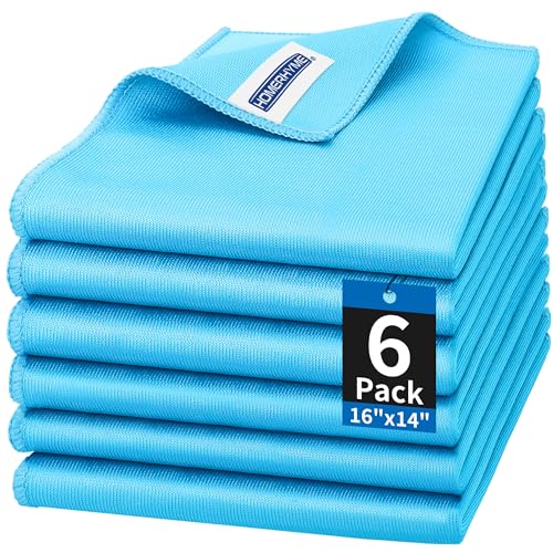 Microfiber Glass Cleaning Cloth, 6 Pack Window Glass Cleaning Rags, Reusable Lint-Free Streak Free Polishing Cloth Wipes for Stainless Steel, Eyeglasses, Mirrors, Screens & Lenses,16"x14" - color: Blue, size: 6 Pk-16" X 14"