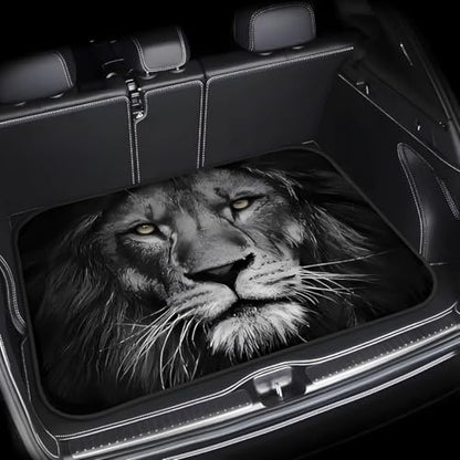Universal Car Trunk Mat 29" x 39", Animal Black Lion All Weather Trunk Protection Cargo Liner, Durable Cargo Mat Rear Trunk Liner, Stylish Vehicle Interior Accessories Suitable for Most Car Models - color: Animal Black Lion