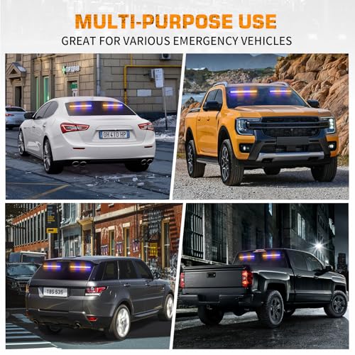 XRIDONSEN 2 in 1 Amber Blue Traffic Advisor Light Bar 144 LED Emergency Warning Safety Interior Windshield Dash Strobe Lights for Firefighter Police Construction Vehicles Trucks (2x17.7 inch) - color: Amber/Blue
