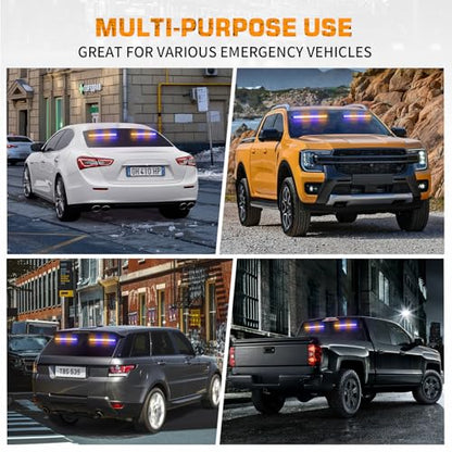 XRIDONSEN 2 in 1 Amber Blue Traffic Advisor Light Bar 144 LED Emergency Warning Safety Interior Windshield Dash Strobe Lights for Firefighter Police Construction Vehicles Trucks (2x17.7 inch) - color: Amber/Blue