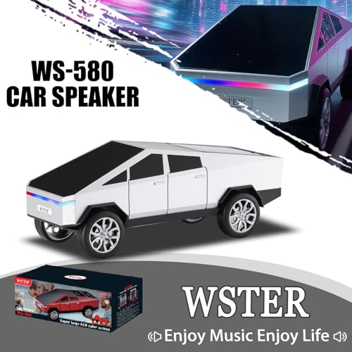Futuristic Truck Bluetooth Replica Speaker with LED Display Screen – Portable Future-Style Audio with TWS Link, FM Radio, LED Lighting and Built-in Mic, For Every Technology and Truck Lover (Silver) - color: Silver