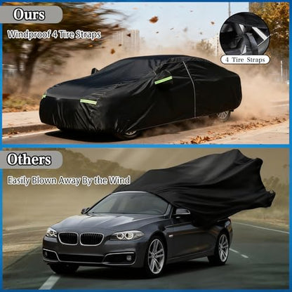 Car Cover for Sedan Waterproof Outdoor Car Covers Rain Snow UV Protection Universal Fit for Sedan Length 178-185 inch