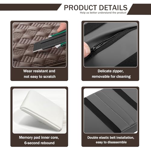 Car Armrest Cushion, 12.2"×8.3" Leather Auto Memory Foam Center Console Pad with Storage Pocket, Waterproof & Anti-Scratch Elbow Pillow Armrest Seat Box Protector, Universal Fit (Coffee) - color: Coffee