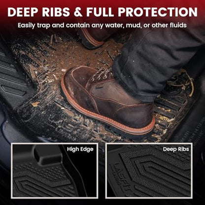 LASFIT Floor Mats for Ford Explorer 2015-2019 7 Seater All Weather TPE Car Liners Custom Fit for Front, Rear and 3rd Row, Black 4pcs - style: 3) Explorer 7-Seat| 15-19 | 3Rows
