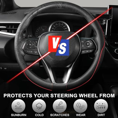 SEG Direct Steering Wheel Cover 14.5-15 inch (37-39 cm) Medium Size, Microfiber Leather, Non-Slip Comfortable Grip, Fits Cars Trucks SUVs, Black and Red - color: Black and Red, size: Standard size[14 1/2''-15'']