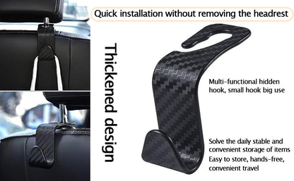 Car Seat Headrest Hook Universal Car Seat Hook Storage Rack S-Shape Plaid Black 4-Pack