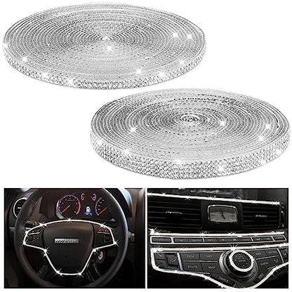 Frienda 2 Rolls 30 Ft Bling Car Trim Self Adhesive Glitter Crystal Rhinestone Car Interior Exterior Accessories Rhinestone Strips Diamond Stickers Roll for Women Auto Dashboard Diamond DIY Decor