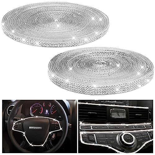 Frienda 2 Rolls 30 Ft Bling Car Trim Self Adhesive Glitter Crystal Rhinestone Car Interior Exterior Accessories Rhinestone Strips Diamond Stickers Roll for Women Auto Dashboard Diamond DIY Decor