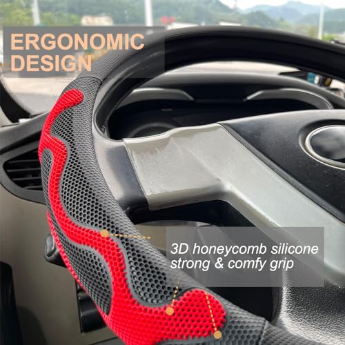 PINCTROT XL Size 17.5-18 Inch Comfy Grip Steering Wheel Cover for Semi Truck, Fits RV, Big Rig Trucker, 18 Wheeler and Classic Cars, Anti-Slip Design 17.5-18 Inch(Silicone Red) - color: 2.Red, size: Extra Large Size[17 1/2''-18'']