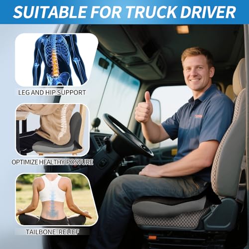 Premium Car Cushions for Driving – Versatile Seat Cushion for Truck Driver& Office Chair, Memory Foam Driver Seat Cushion with Back Support & Non-Slip Base，with Adjustable Strap