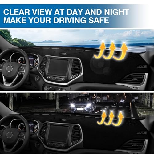 KUST Black Dash Cover for Jeep Cherokee Latitude 2014-2023 Polyester Dashboard Cover Non-Slip Center Console Dash Cover Interior Accessories for Cherokee - size: Cherokee Latitude 14-23(black)