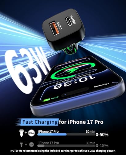 for 25W Magsafe Car Mount Charger with [Cooling Fan], Magnetic Phone Holder for Car, Car Vent Phone Mount with 63W Car Charger, Magnetic Wireless Car Charger for iPhone 17/16/15/14/13/12 Series