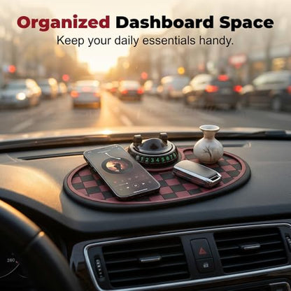 Multifunction Car Anti-Slip Mat, Non-Slip Dashboard Mat with 360° Rotating Phone Holder Temporary Parking Number Plate, Dashboard Grip Pad (Coffee) - color: Coffee