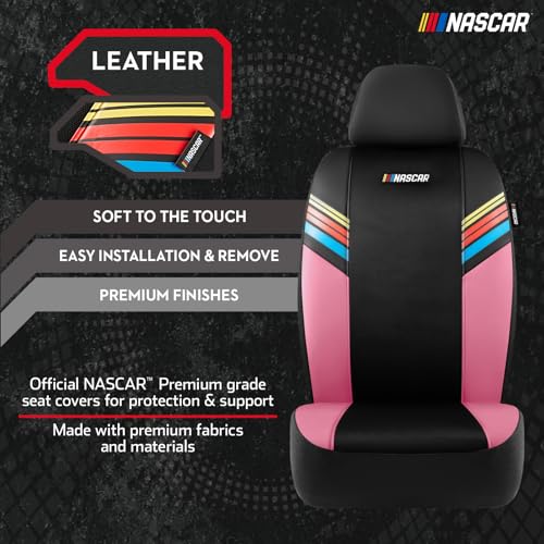 NASCAR Car Seat Covers, Pink Leather and Mesh Seat Covers, Universal Fit Front Seat Covers for Cars with Airbag-Compatible Design, Durable Racing-Inspired Car Interior for Cars, Trucks & SUVs - color: Pink