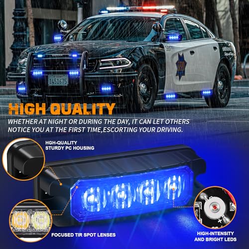 XRIDONSEN 8PCS Sync Blue Grill Emergency Lights 32 LED Grille Surface Mount Firefighter Police Lights Strobe Flashing Warning Safety Hazard First Responder Light for Vehicles Firefighters POV Trucks - color: Blue