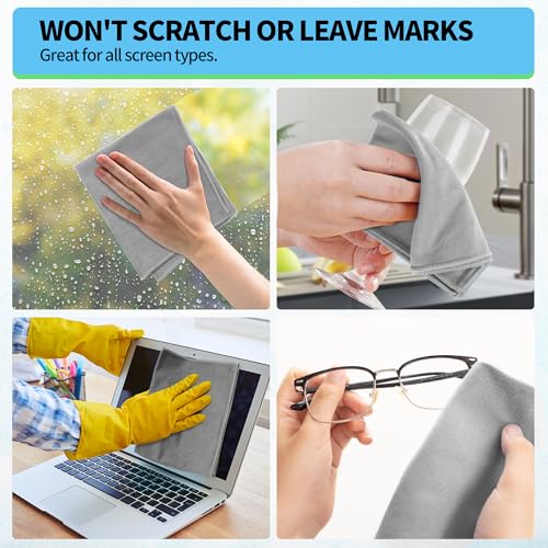 Microfiber Cleaning Cloth - 10 Pack Glasses Cleaning Cloth, 16" x 14" Window Cleaning Rags, Streak Free Lint Free Polishing Cloths Wipes for Eye Glass, Stainless Steel, Windshield, Grey - color: Grey, size: 10 Pk-16" X 14"