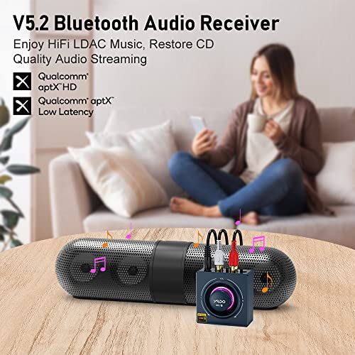 YMOO B06T3+ LDAC Bluetooth Receiver for Home Stereo Music Streaming with Knob Control, HiFi Wireless Audio Adapter w/aptX HD Low Latency, RCA 3.5mm Jack Aux Bluetooth Audio Receiver - color: blue