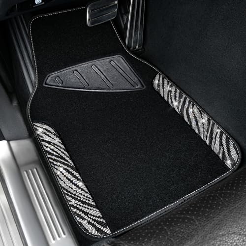 CAR PASS Bling Zebra Car Mats Rhinestones Diamond Waterproof Floor Mat Crystal Sparkly Shining Glitter Carpet Anti-Slip PVC Heel Pad, Universal Fit Automotive SUV,Sedan,4pcs Girly Women, Zebra Diamond - color: Zebra