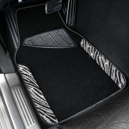CAR PASS Bling Zebra Car Mats Rhinestones Diamond Waterproof Floor Mat Crystal Sparkly Shining Glitter Carpet Anti-Slip PVC Heel Pad, Universal Fit Automotive SUV,Sedan,4pcs Girly Women, Zebra Diamond - color: Zebra