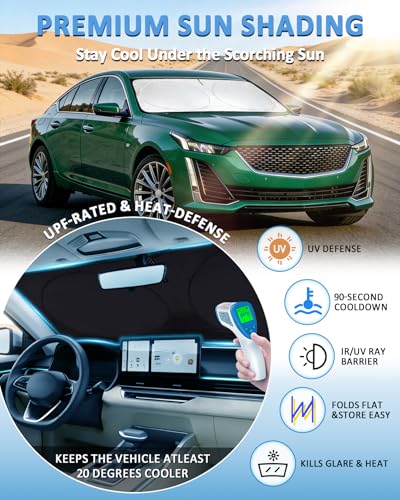 Windshield Sun Shade for Cadillac CT5 2020-2024 2025 2026, Custom-Fit CT5 Sun Visor Protector, 99% UV Block Heat Sun Shield, Silver Reflective Front Window Sunshade - size: for Cadillac CT5 20-26