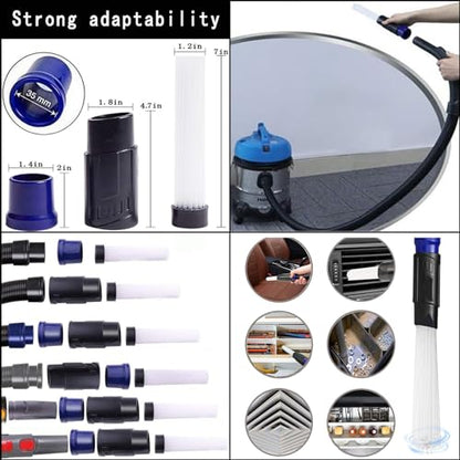 14Pcs Universal Vacuum Attachment Professional Shop Vac Accessories Wet Dry Vacuum Hose Adapter with Hair Brush Extension Wand Flexible Crevice Tool fit 2 1/2" to 1 1/4" and 1 7/8" to 1" Vacuum Hose