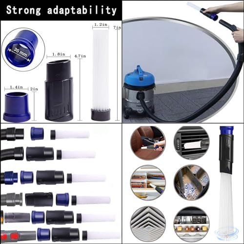 11PCS Universal Vacuum Attachment Kit Wet Dry Plastic Vacuum Hose Adapter 1-1/4" Vacuum Cleaners Accessories with Horse Hair Brush Extension Wand Flexible Crevice Tool Adapter for Shop Vac Accessories