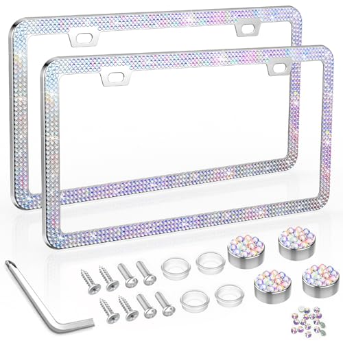 SHARE&CARE Bling License Plate Frame, Crystal License Plate Cover, Car License Plate Holder with Rhinestone Crystal Diamond Screw Set - 2 Pack (AB Color) - color: AB COLOR