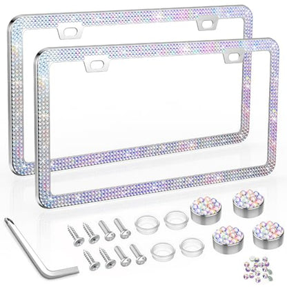 SHARE&CARE Bling License Plate Frame, Crystal License Plate Cover, Car License Plate Holder with Rhinestone Crystal Diamond Screw Set - 2 Pack (AB Color) - color: AB COLOR
