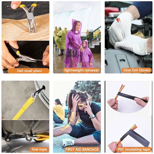 LIANXIN Car Emergency Roadside Tool Kit, Auto Emergency Kits Vehicles, with Jumper Cables kit，Car Safety Roadside Assistance Kit,Headlamp,Tow Straps,Needle Nose Pliers,Rainwear,Gloves.Matcha Green - color: Matcha Green