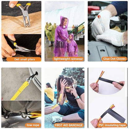 LIANXIN Car Emergency Roadside Tool Kit, Auto Emergency Kits Vehicles, with Jumper Cables kit，Car Safety Roadside Assistance Kit,Headlamp,Tow Straps,Needle Nose Pliers,Rainwear,Gloves.Matcha Green - color: Matcha Green