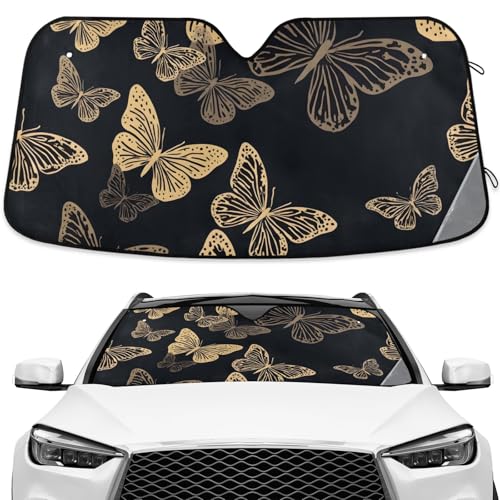 Fluttering Golden Butterflies Windshield Sun Shade Blocks UV Rays Visor Protector Accordion Folding Sun Reflector Auto Sunshade for Car Truck SUV to Keep Your Vehicle Cool - color: D002