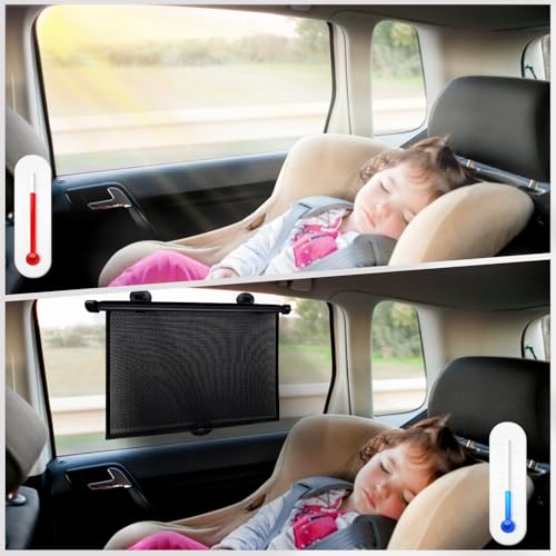2 Pack Large Car Side Window Sun Shade for Baby, Retractable Roller Car Window Shades UV Protection, Clip-On Sunshade for SUV Truck Rear Side Window, 18" x 20" Vehicle Sun Protection Shade - size: Large-18''x20''