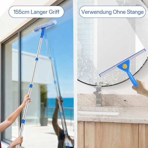 Window Cleaning Kit with Bucket 3 Gallon, 14" Window Squeegee and 15" Scrubber with 61" Long Handle, Professional Window Washing Equipment Cleaner Tool for Home Outdoor Commercial Use