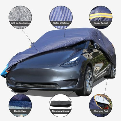 Tesla Model 3 Car Cover Waterproof All Weather, 6 Layers Outdoor Full Exterior Cover Rain Sun UV Snowproof Protection with Zipper Cotton, Mirror Pocket and Charging Port - style: Model 3