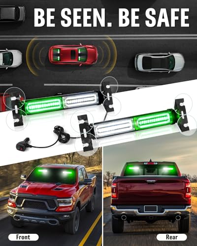 HLauto 1002L Emergency Strobe Traffic Advisor Light Bar: 40LED Dash Safety Warning Flashing Front/Rear Windshield Visor Light for Construction Vehicle, Trucks (2x10.7inch, Green White) - color: #05 Green/White