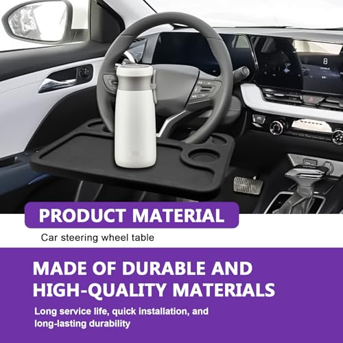Car Steering Wheel Desk Tray for Laptop and Eating 2 in 1 Multipurpose Travel Accessory with Drink and Pen Holder Compatible with Most Vehicles