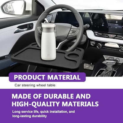 Car Steering Wheel Desk Tray for Laptop and Eating 2 in 1 Multipurpose Travel Accessory with Drink and Pen Holder Compatible with Most Vehicles