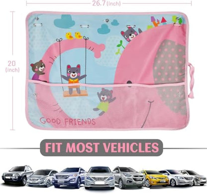 DIZA100 Car Sun Shade for Window Baby, 2 Pack Full Shade Window Shades with Storage Net Pocket, 7 Suction Cups, Cute Elephant for Sun/Heat/UV Rays Protection, Kids - color: Elephant-2pcs